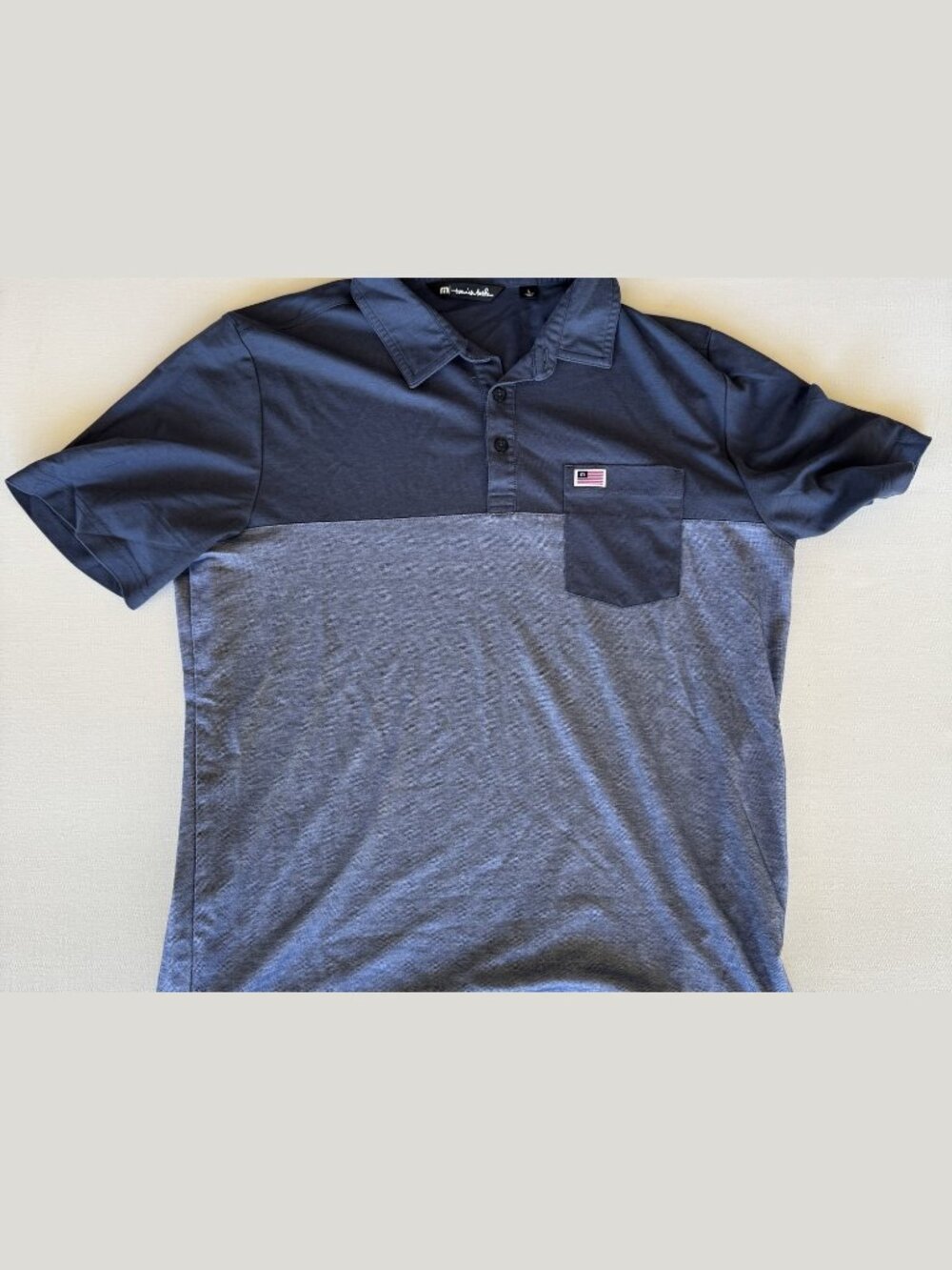 Travis Mathew Polo Shirt Navy Grey Colorblock Size L